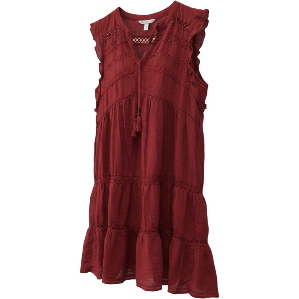 Knox Rose Womens XXL Red Tiered Boho Mini Dress Crochet Lace Tassel V-Neck Gauze